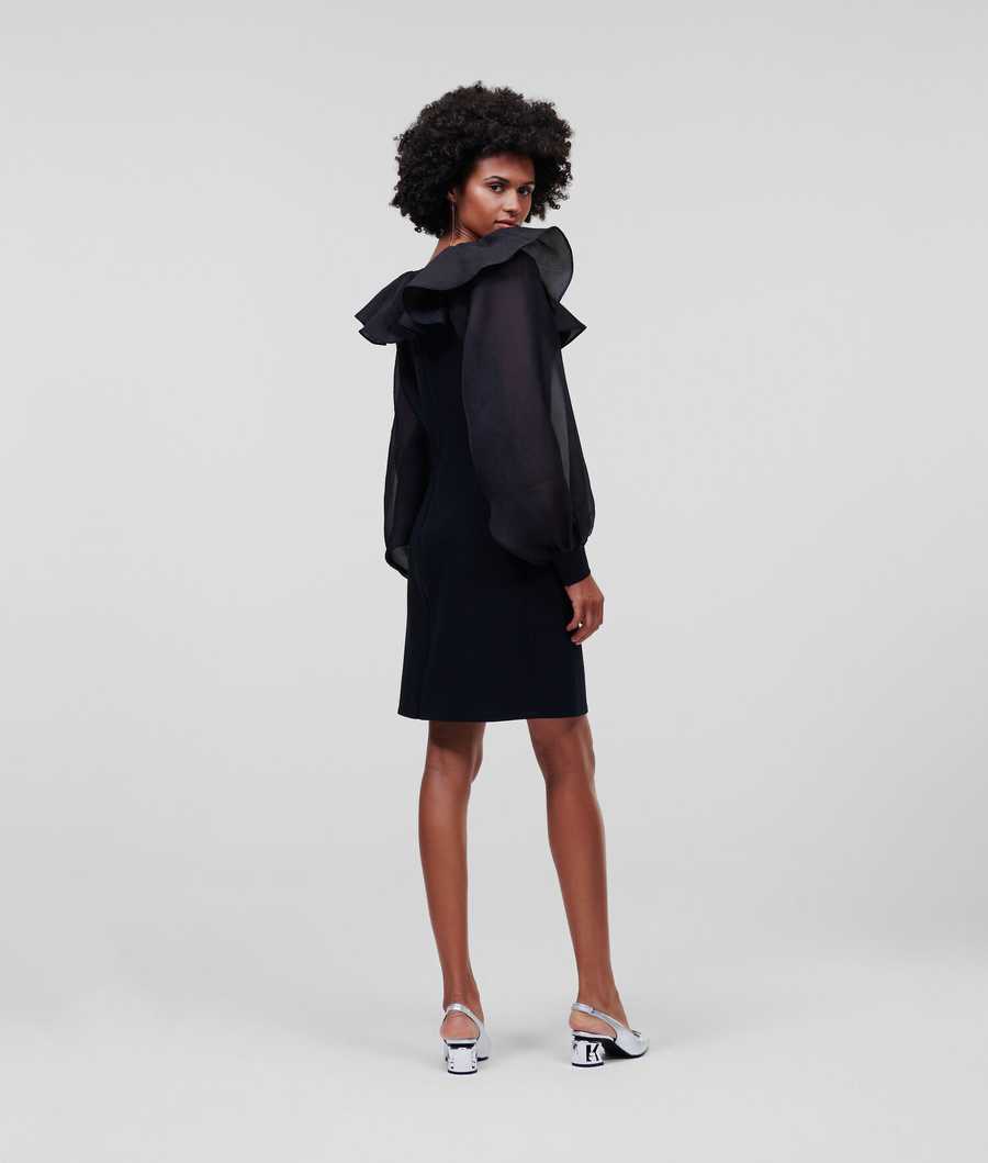 Black Women's Karl Lagerfeld Oversized Collar Dresses | AE615UNVT