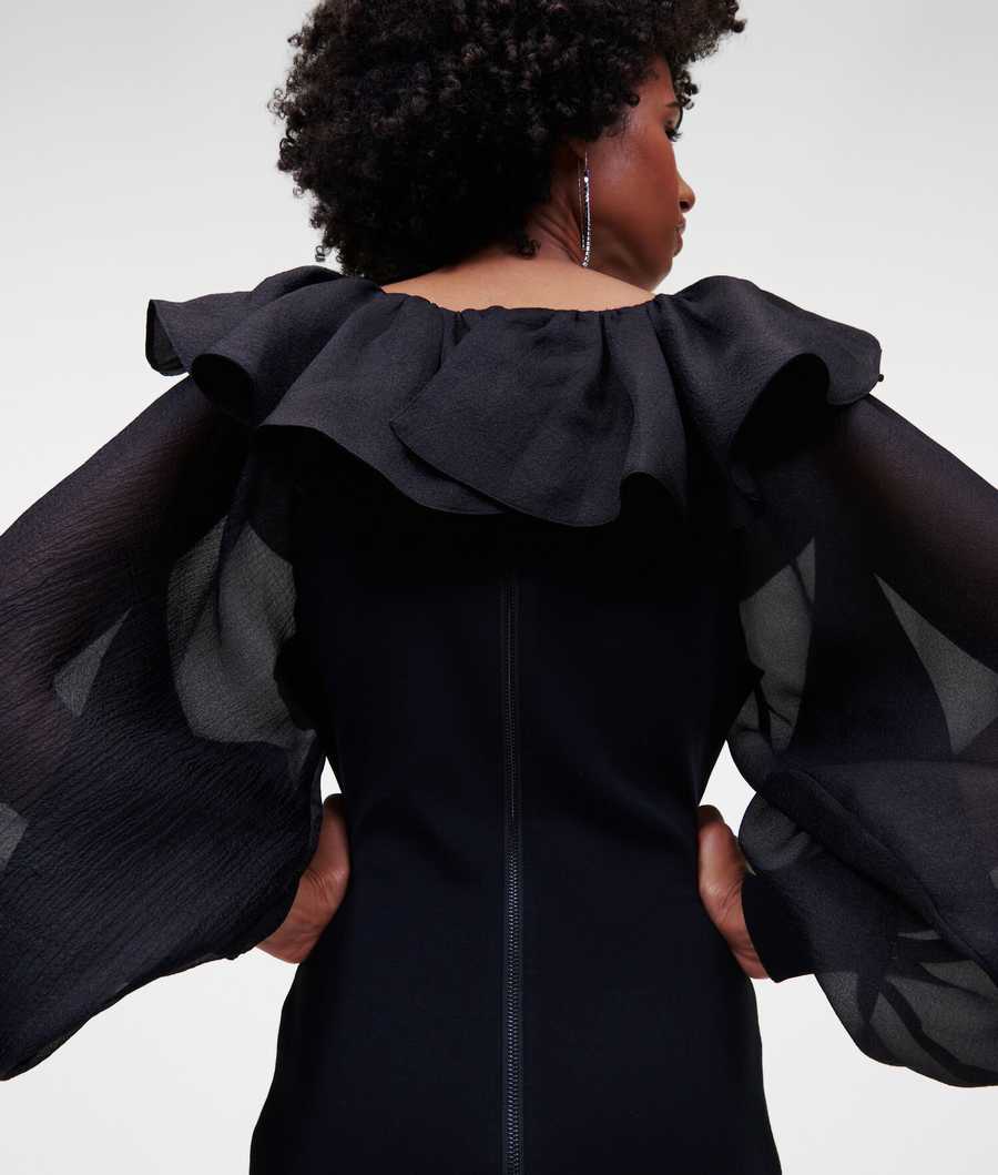 Black Women's Karl Lagerfeld Oversized Collar Dresses | AE615UNVT