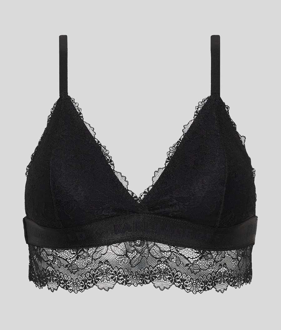 Black Women's Karl Lagerfeld Padded Longline Lace Bra Underwear | AE193UIJP