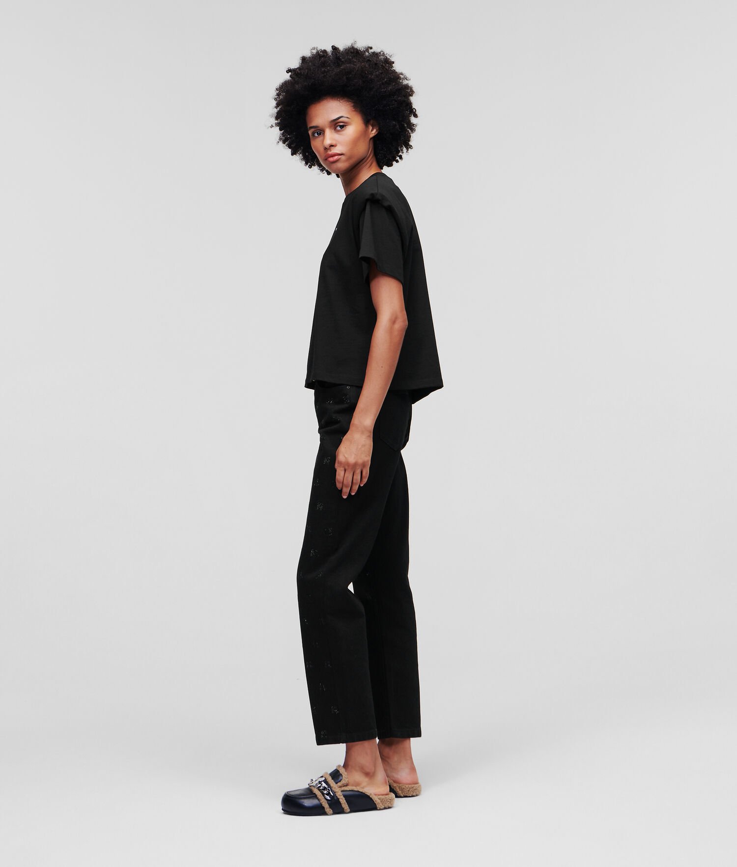 Black Women's Karl Lagerfeld Padded Shoulder T-Shirts | AE342EFLB