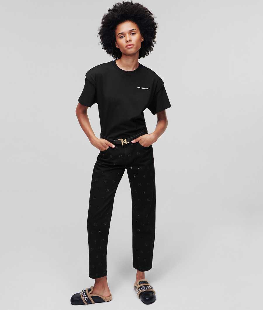 Black Women's Karl Lagerfeld Padded Shoulder T-Shirts | AE342EFLB