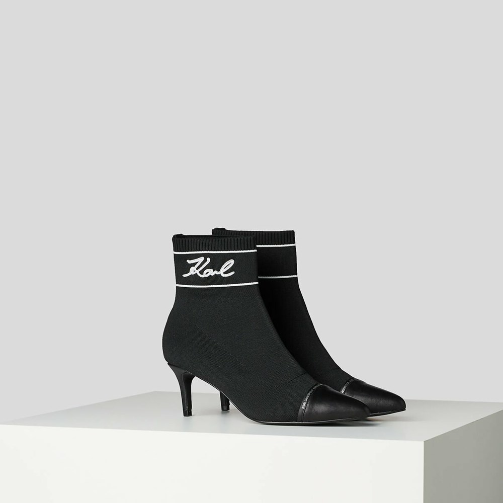 Black Women's Karl Lagerfeld Pandara Mid Signia Ankle Boots | AE294SVQW