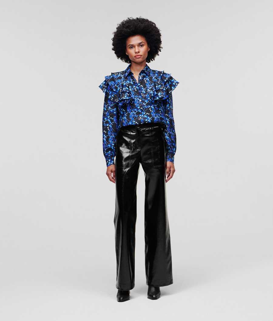 Black Women\'s Karl Lagerfeld Patent Faux-leather Pants | AE190JIPR