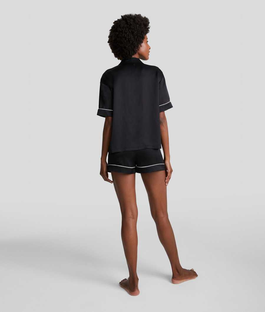 Black Women's Karl Lagerfeld Pipe-lined Short Pajama Set Sleepwear | AE617BCHX