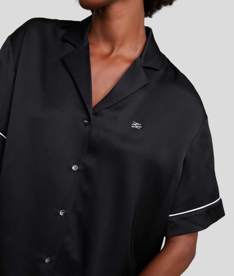 Black Women's Karl Lagerfeld Pipe-lined Short Pajama Set Sleepwear | AE617BCHX