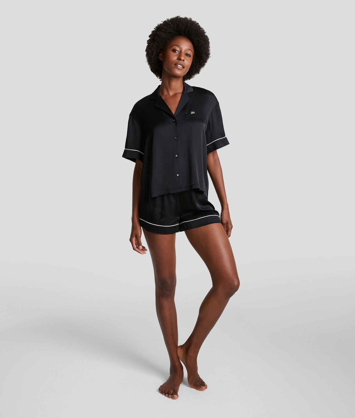 Black Women\'s Karl Lagerfeld Pipe-lined Short Pajama Set Sleepwear | AE617BCHX