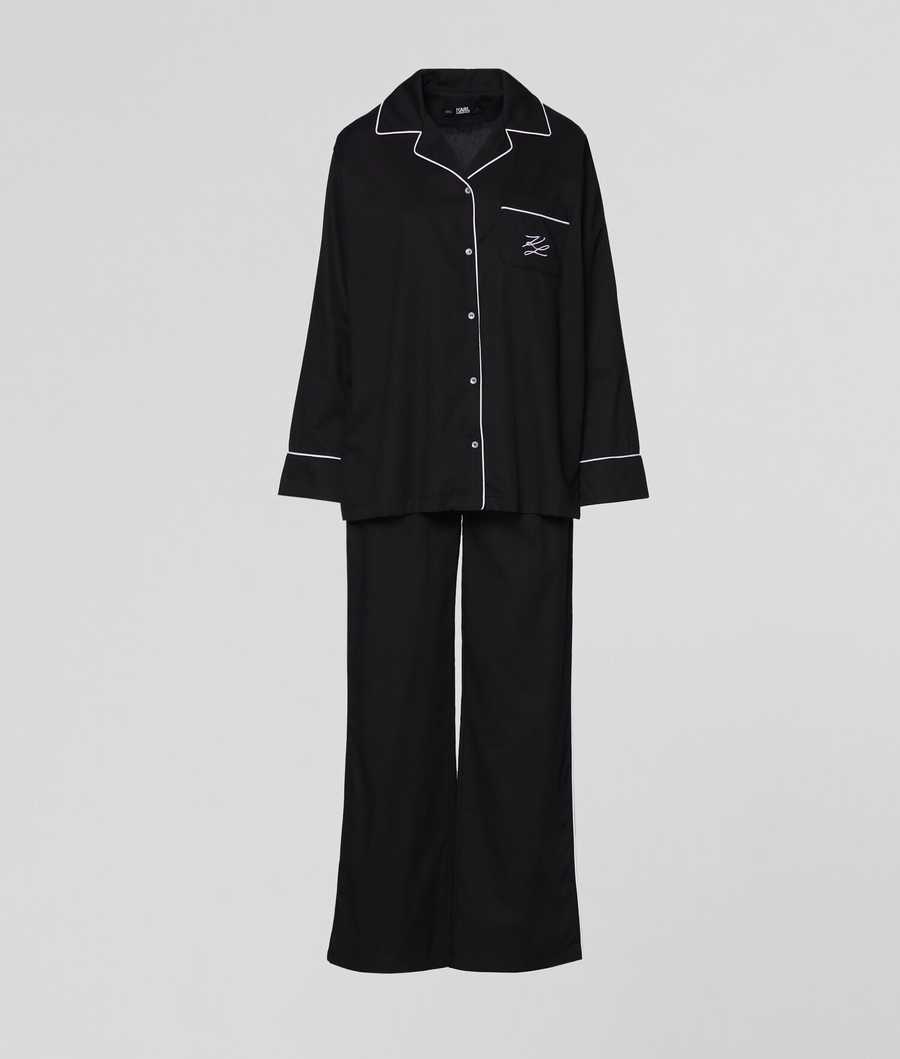 Black Women's Karl Lagerfeld Piped Pajama Set Sleepwear | AE958JDYQ