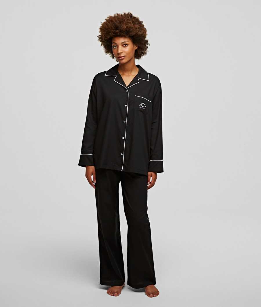 Black Women\'s Karl Lagerfeld Piped Pajama Set Sleepwear | AE958JDYQ