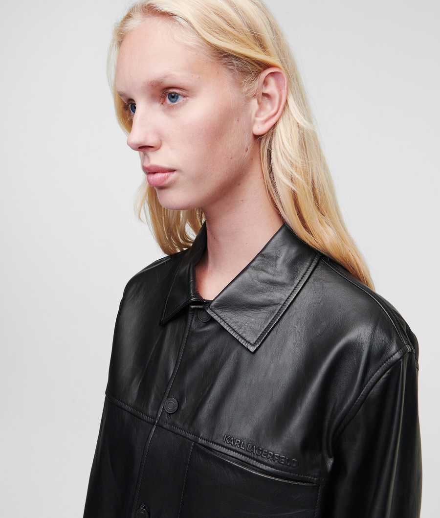 Black Women's Karl Lagerfeld Premium Leather Blouses | AE038VKMR