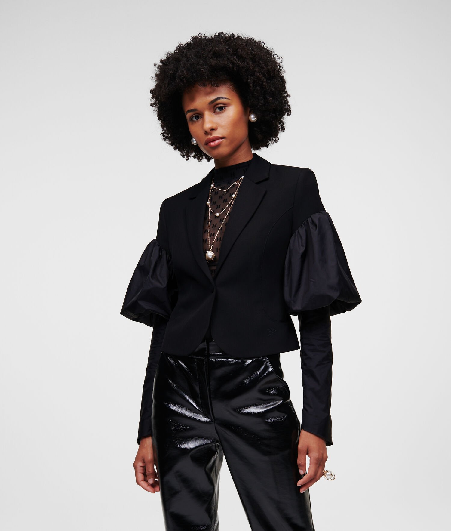 Black Women's Karl Lagerfeld Puff-sleeve Handpicked Blazers | AE642FCGP