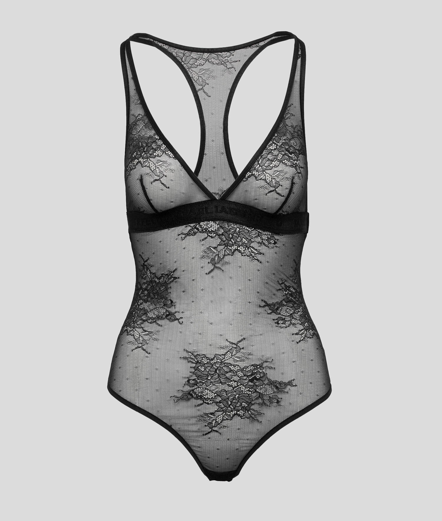 Black Women's Karl Lagerfeld Racerback Lace Bodysuit Underwear | AE691MCOP