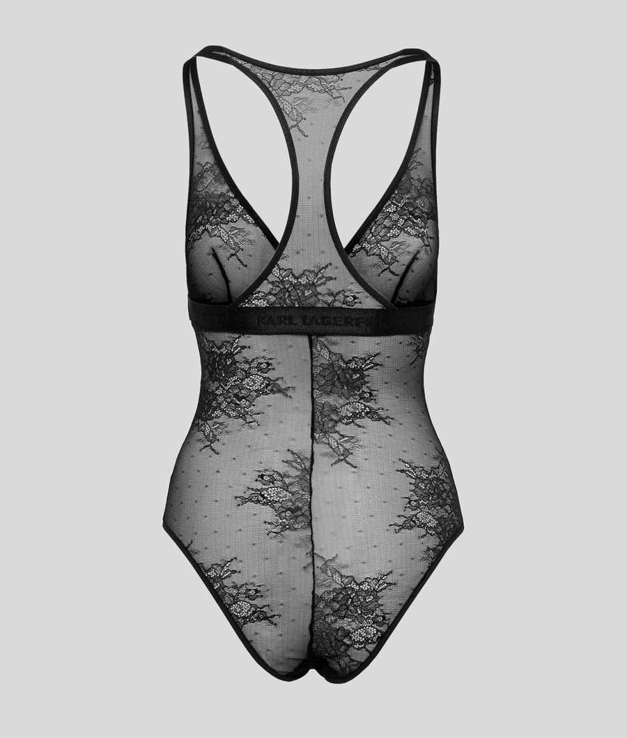 Black Women's Karl Lagerfeld Racerback Lace Bodysuit Underwear | AE691MCOP