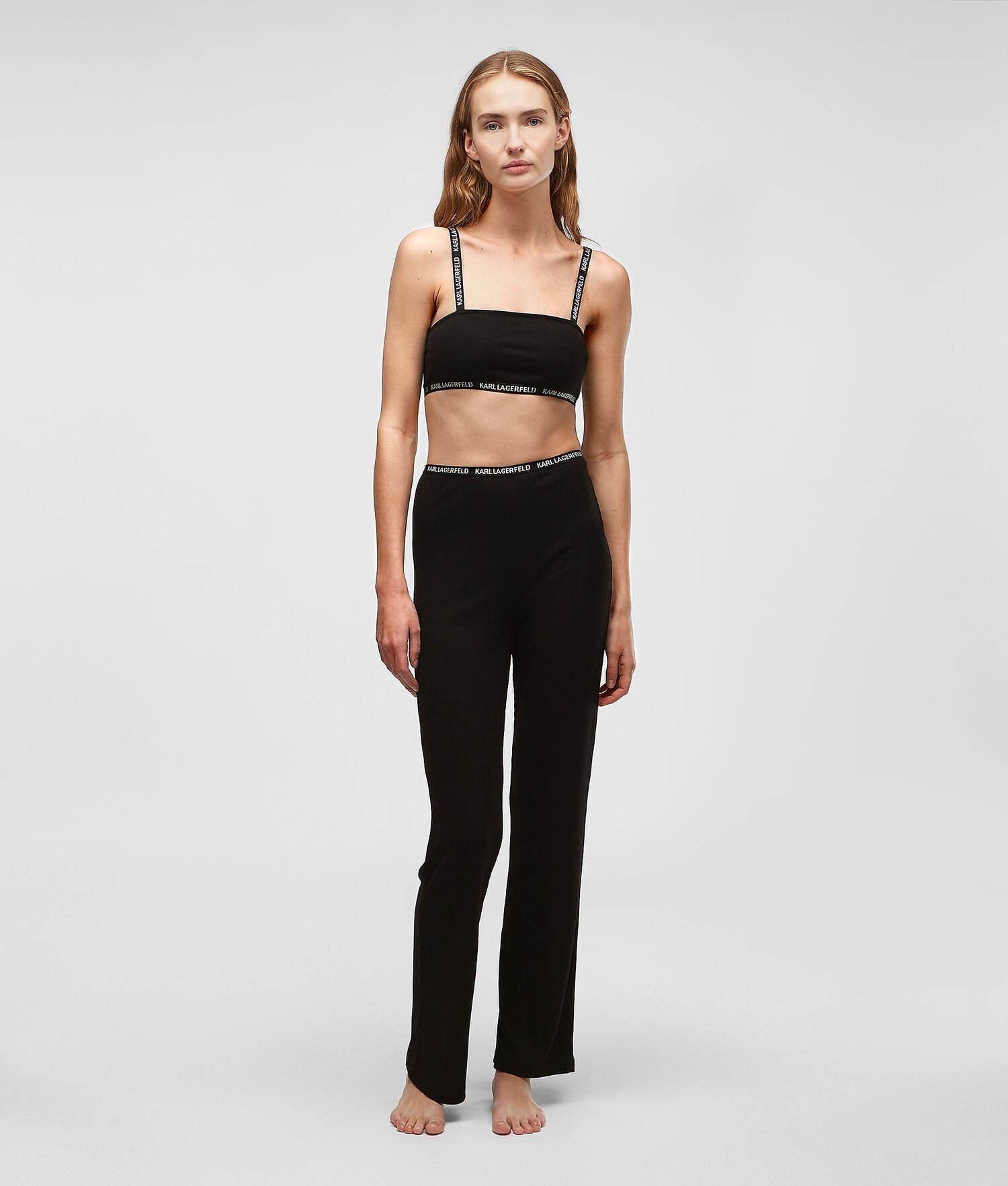 Black Women's Karl Lagerfeld Ribbed Loungewear Bandeau Loungewear | AE257YRNI