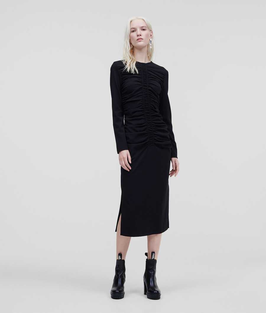 Black Women's Karl Lagerfeld Ruched Jersey Dresses | AE485AIEG