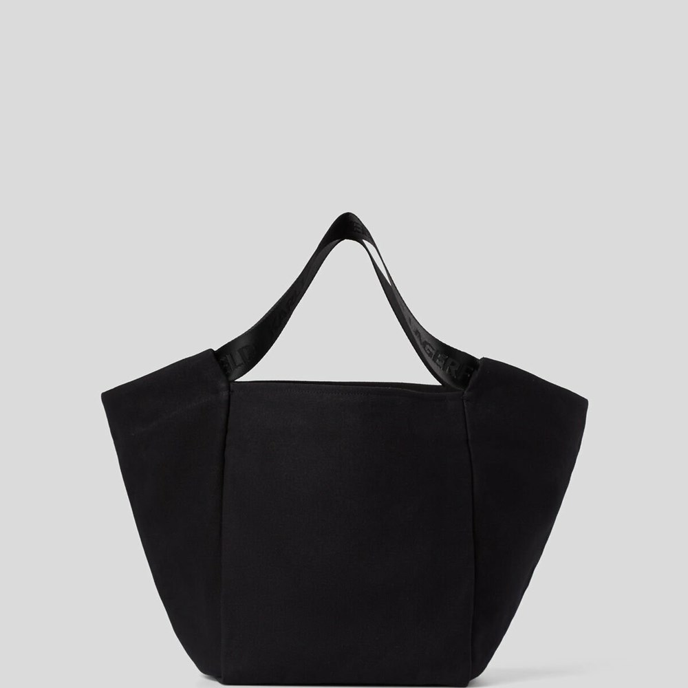 Black Women's Karl Lagerfeld Rue St-guillaume Canvas Shopper Tote Bags | AE105JHUC