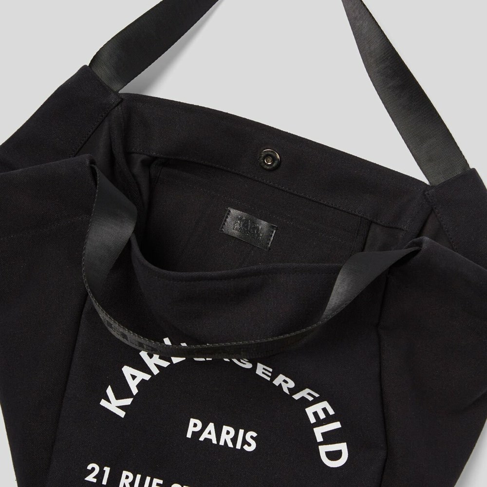 Black Women's Karl Lagerfeld Rue St-guillaume Canvas Shopper Tote Bags | AE105JHUC