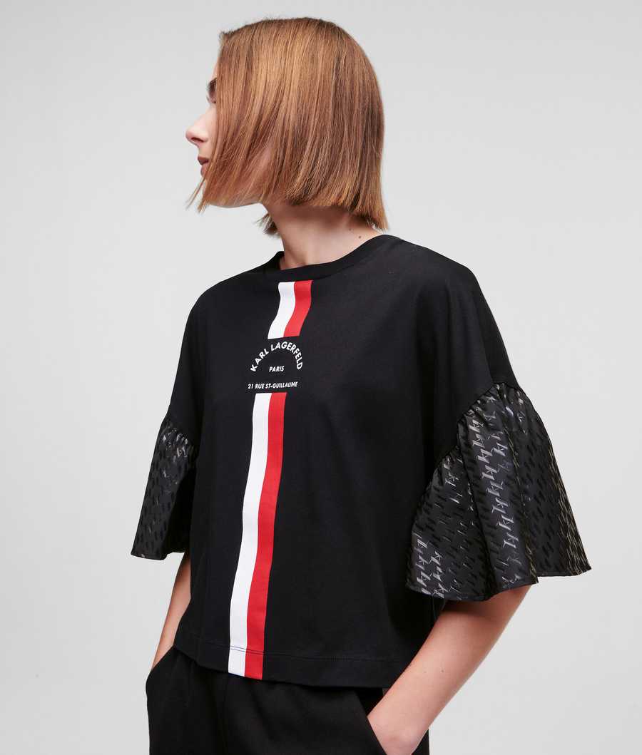 Black Women's Karl Lagerfeld Rue St-guillaume Puff-sleeve T-Shirts | AE139PUZN