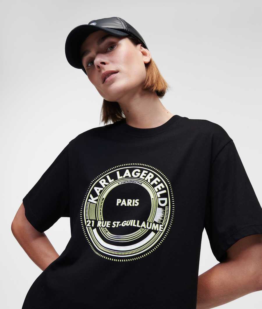 Black Women\'s Karl Lagerfeld Rue St-guillaume Circle Logo T-Shirts | AE147LJPU