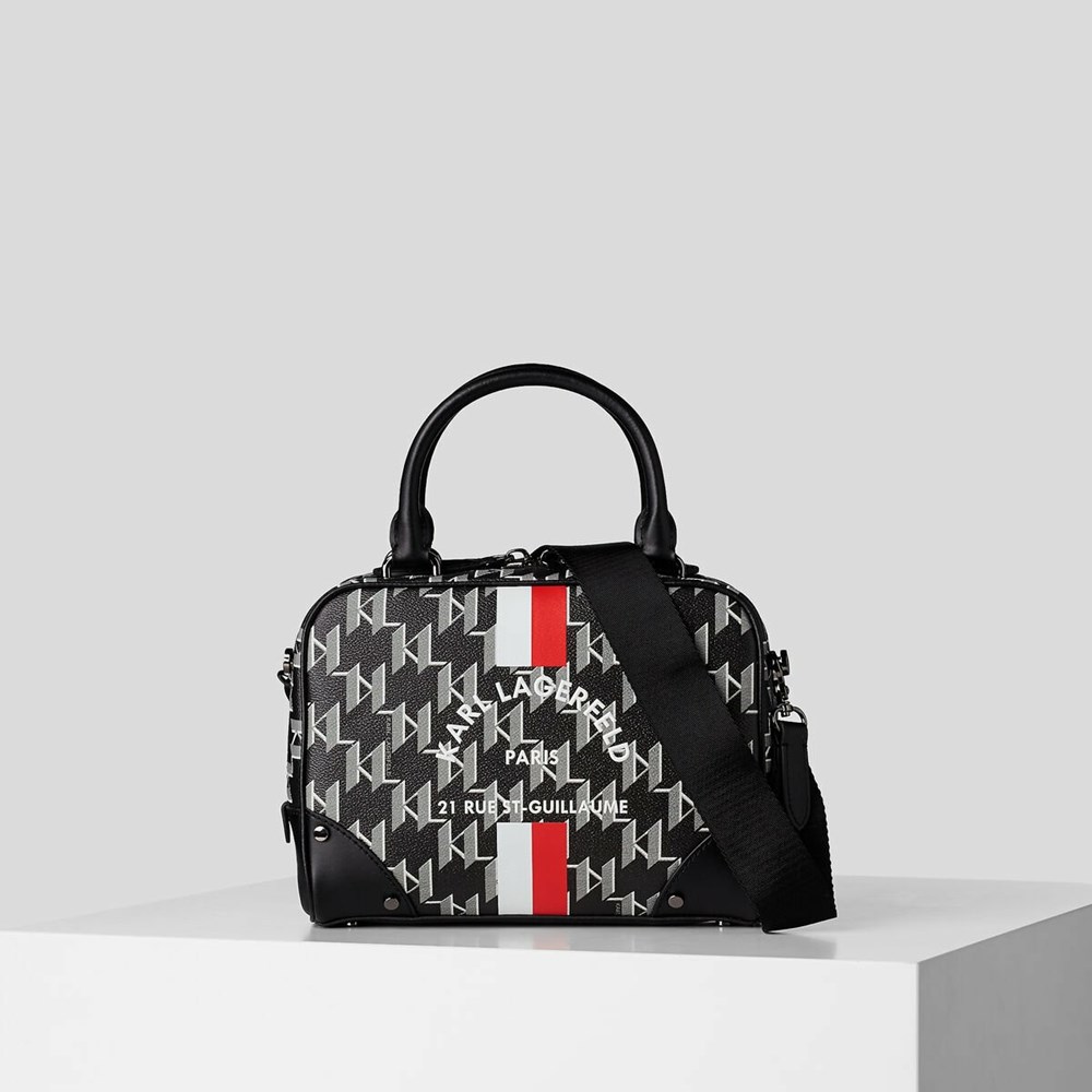 Black Women\'s Karl Lagerfeld Rue St-guillaume Kl Monogram Small Bowling Bag | AE439PRJW