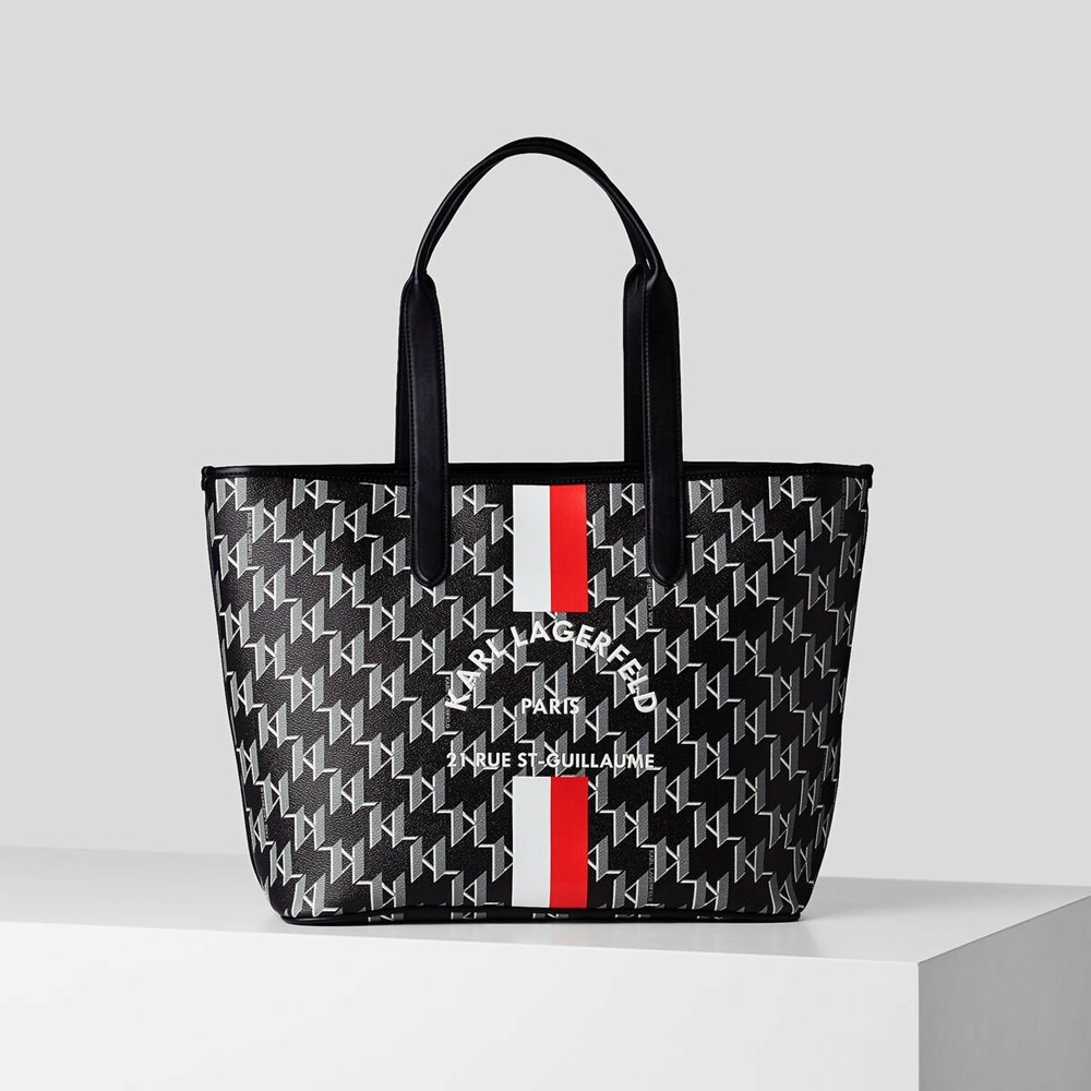 Black Women\'s Karl Lagerfeld Rue St-guillaume Kl Monogram East-west Tote Bags | AE509HJNC