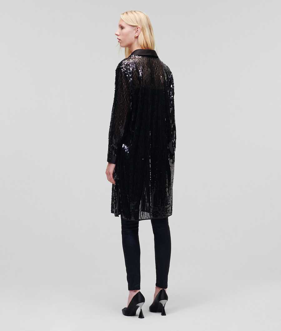 Black Women's Karl Lagerfeld Sequinned Longline Blouses | AE293NBAO