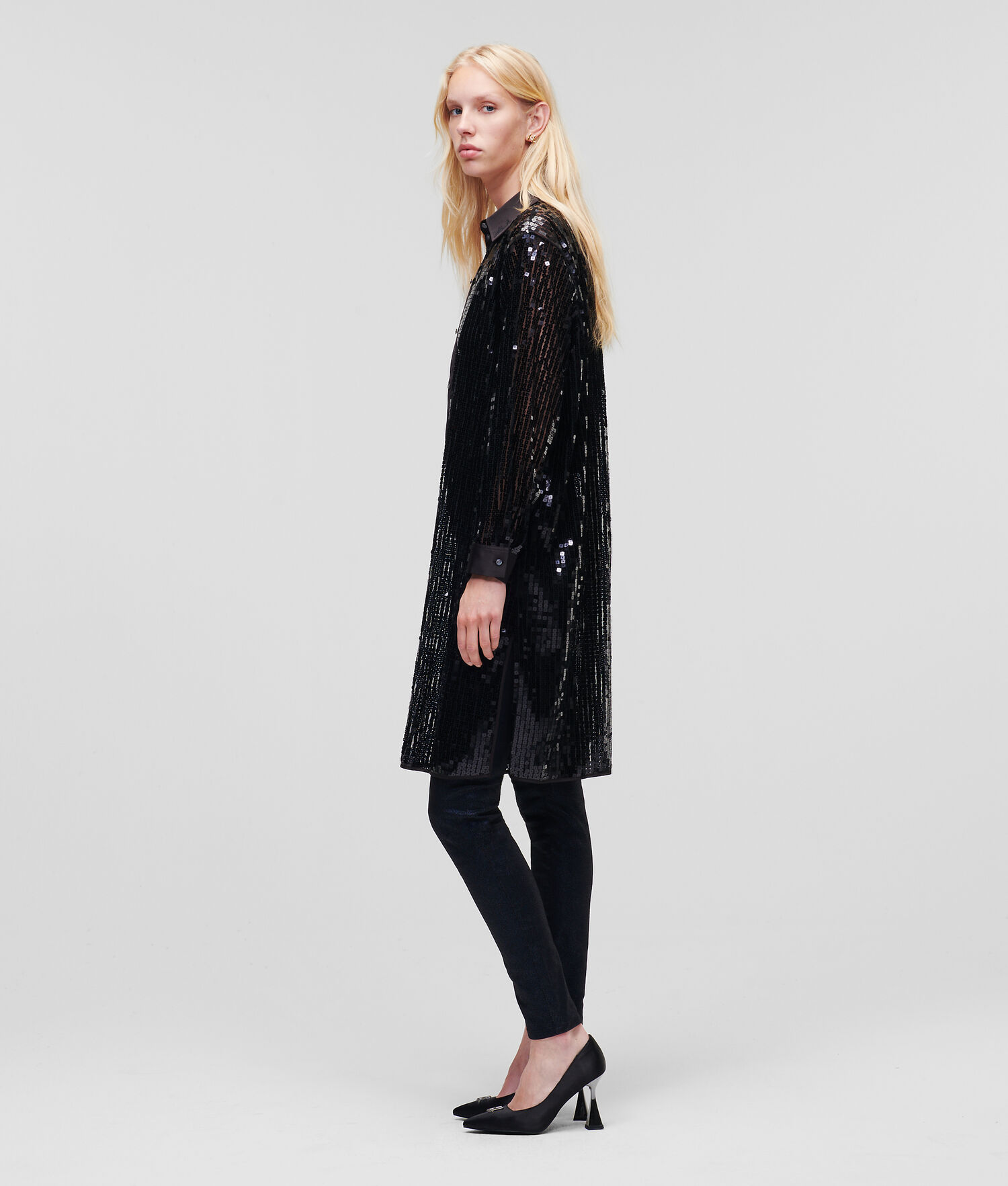 Black Women's Karl Lagerfeld Sequinned Longline Blouses | AE293NBAO