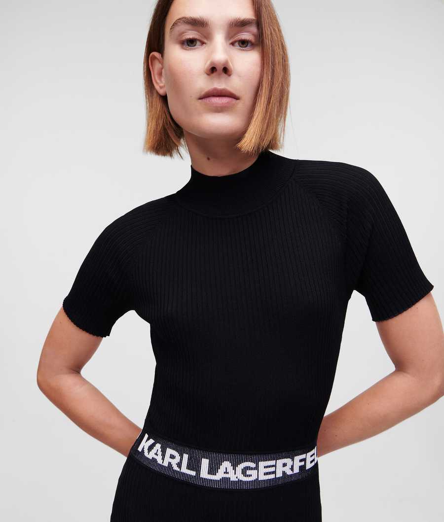 Black Women's Karl Lagerfeld Short-sleeved Karl Logo Knit Dresses | AE145IEXR