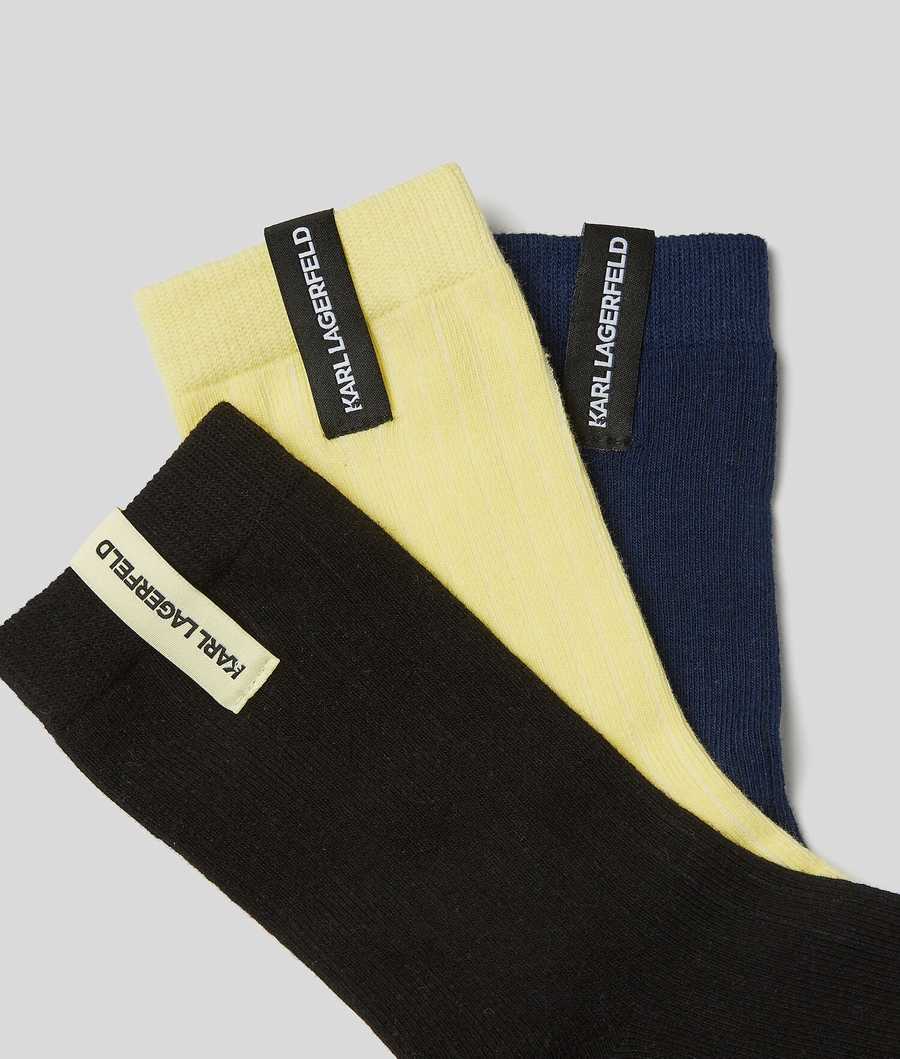 Blue / Black Men's Karl Lagerfeld K/Essential Tag Socks 3 Pack Underwear | AE629JXCE