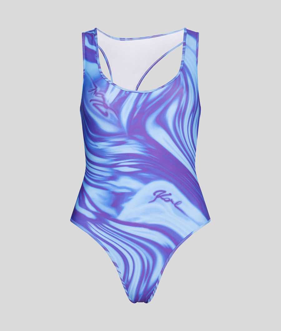 Blue / Light Purple Women's Karl Lagerfeld Swirl-print Swimsuits Beachwear | AE197MXDL