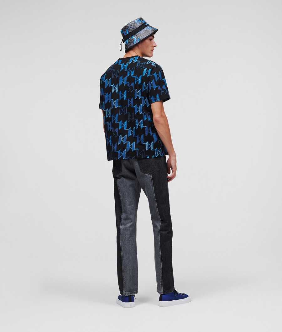 Blue Men's Karl Lagerfeld All-over Graffiti Karl Monogram T-Shirts | AE084PNML