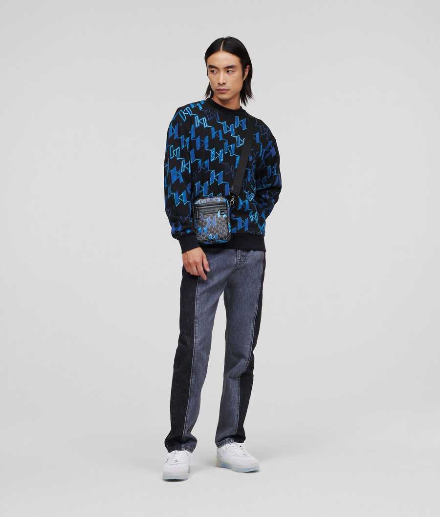 Blue Men's Karl Lagerfeld Graffiti Karl Monogram Sweatshirts | AE937FQSP