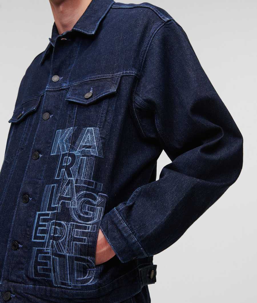 Blue Men's Karl Lagerfeld Karl Logo Denim Jackets | AE897NBRG