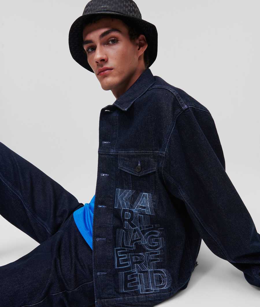 Blue Men's Karl Lagerfeld Karl Logo Denim Jackets | AE897NBRG