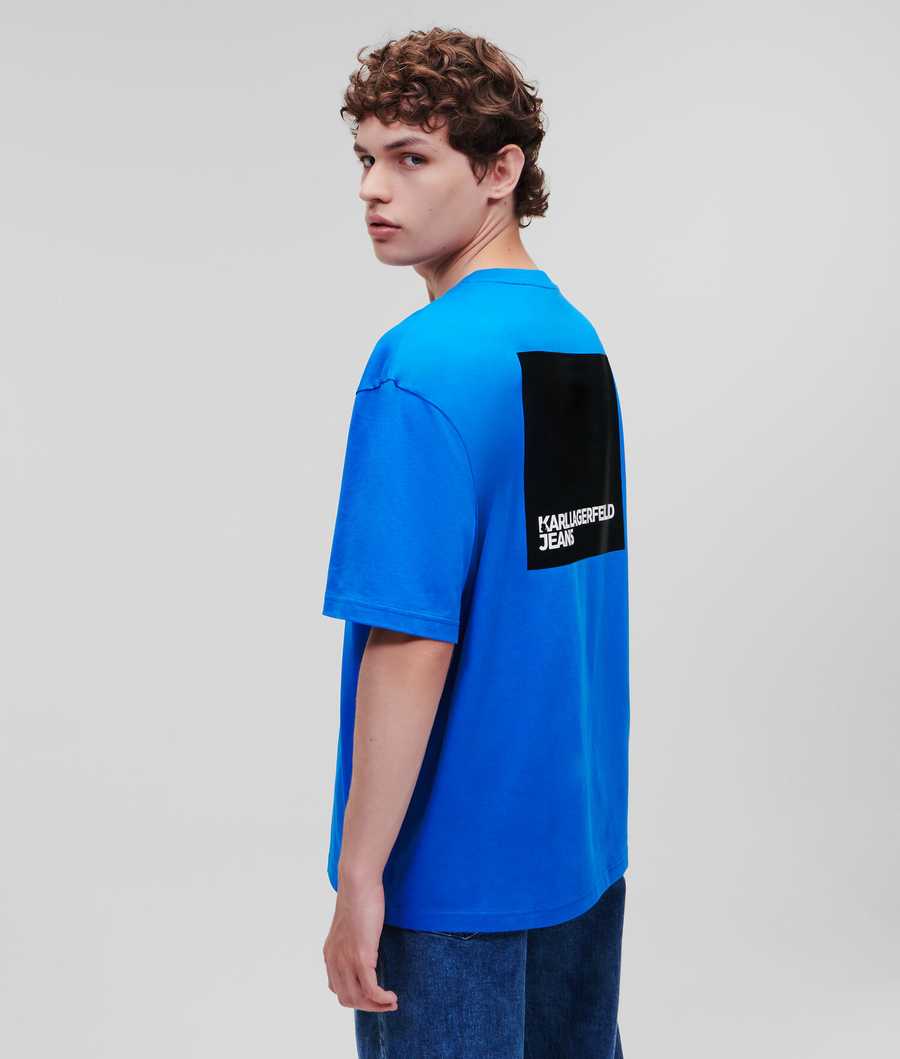 Blue Men's Karl Lagerfeld Klj Box Logo T-Shirts | AE804FAHJ