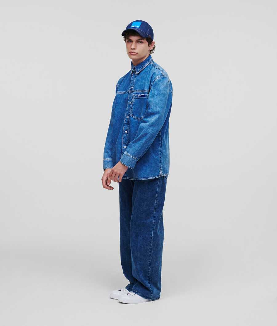 Blue Men's Karl Lagerfeld Klj Denim Shirts | AE389MFUO