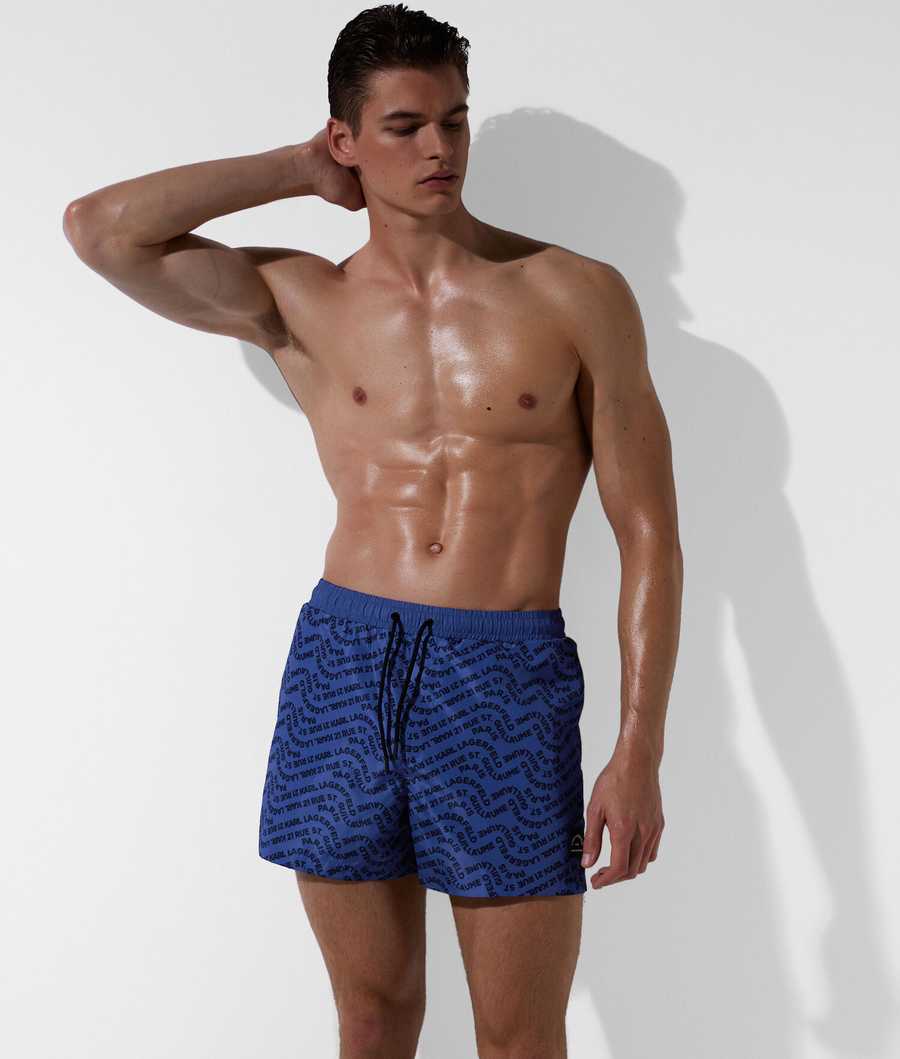 Blue Men's Karl Lagerfeld Wave Karl Logo Board Shorts Beachwear | AE314DXTV