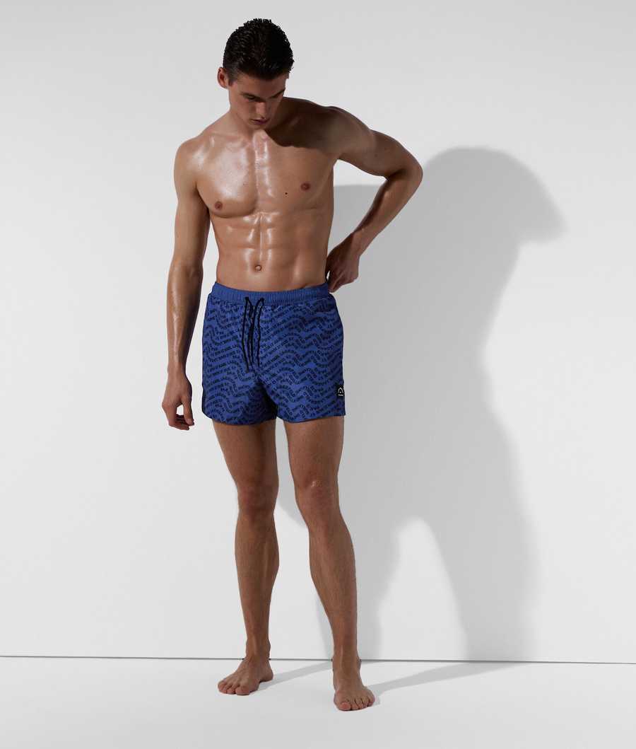 Blue Men's Karl Lagerfeld Wave Karl Logo Board Shorts Beachwear | AE314DXTV