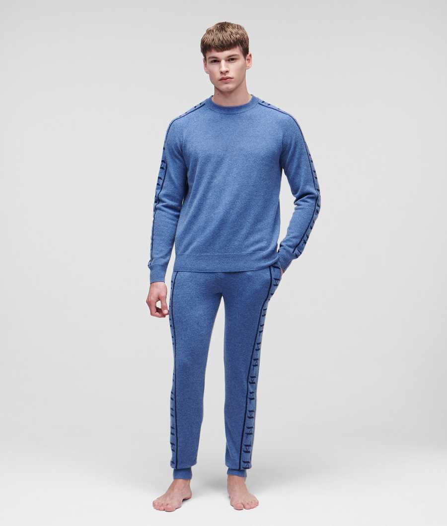 Blue / Navy Men's Karl Lagerfeld Cashmere Kl Monogram Jacquard Sweatpants Loungewear | AE543GKRI