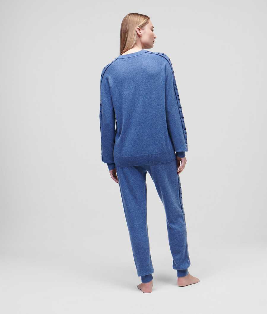 Blue / Navy Women's Karl Lagerfeld Cashmere Kl Monogram Jacquard Sweater Loungewear | AE310PJNY