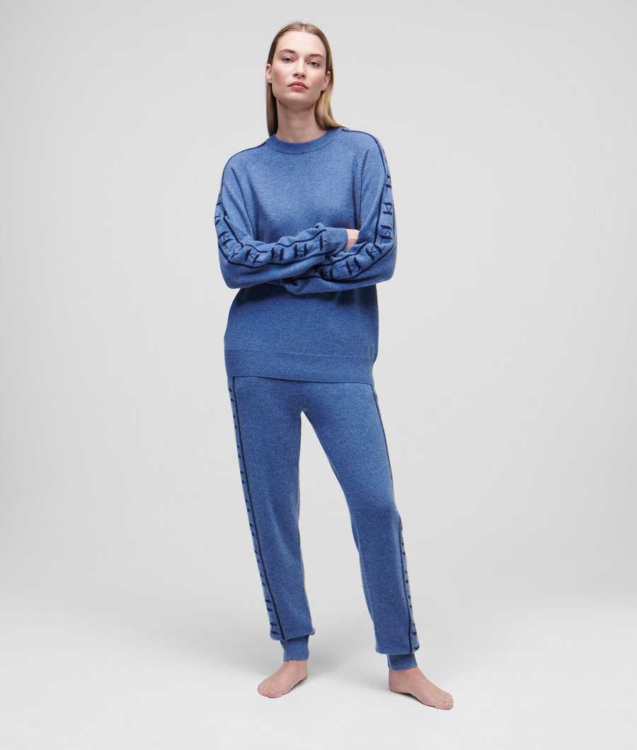 Blue / Navy Women's Karl Lagerfeld Cashmere Kl Monogram Jacquard Sweater Loungewear | AE310PJNY