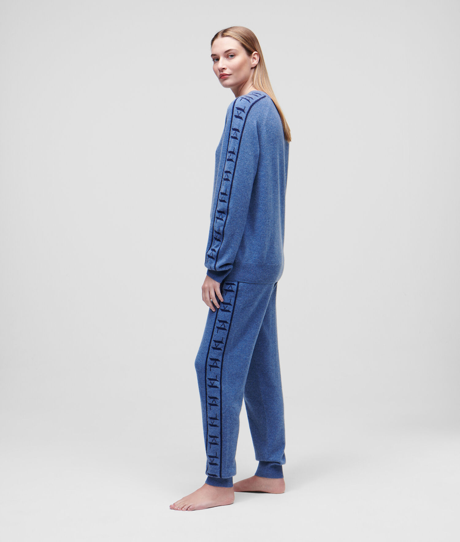 Blue / Navy Women's Karl Lagerfeld Cashmere Kl Monogram Jacquard Sweater Loungewear | AE310PJNY