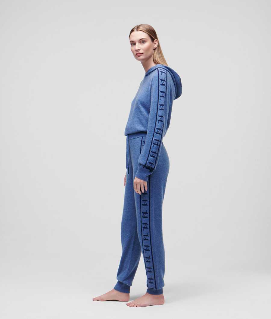 Blue / Navy Women's Karl Lagerfeld Cashmere Kl Monogram Jacquard Sweatpants Loungewear | AE940THFE