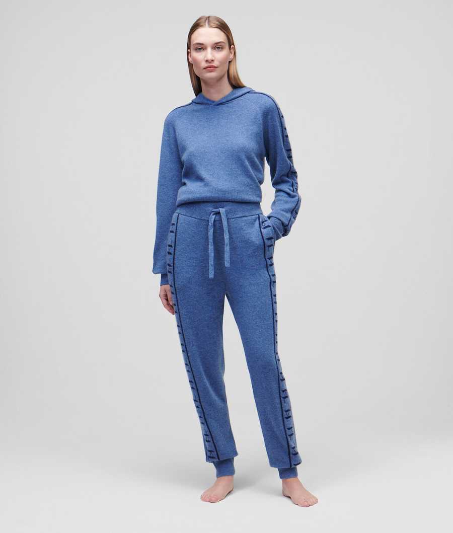 Blue / Navy Women's Karl Lagerfeld Cashmere Kl Monogram Jacquard Sweatpants Loungewear | AE940THFE