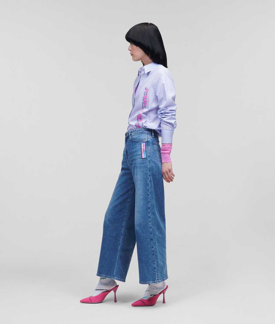 Blue Women's Karl Lagerfeld Blue Denim Culottes Jeans | AE493RIEA