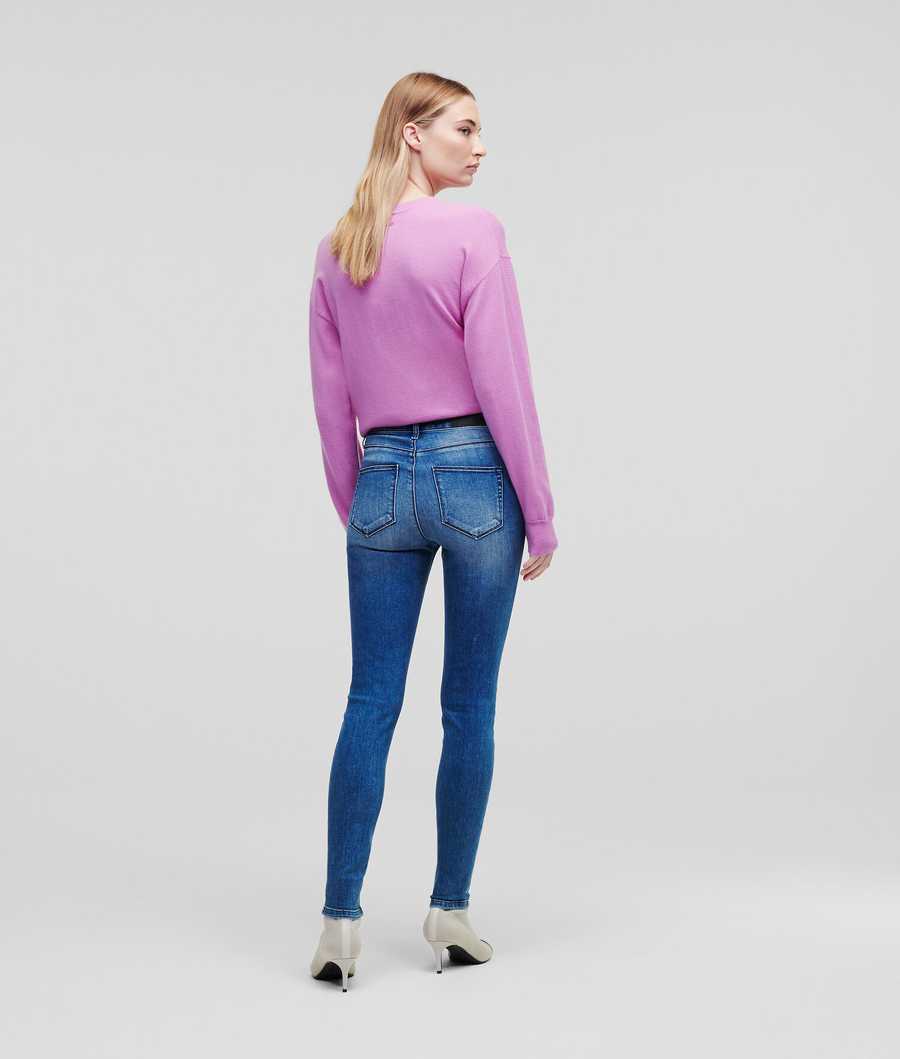 Blue Women's Karl Lagerfeld High-waisted Skinny Jeans | AE763BDPJ