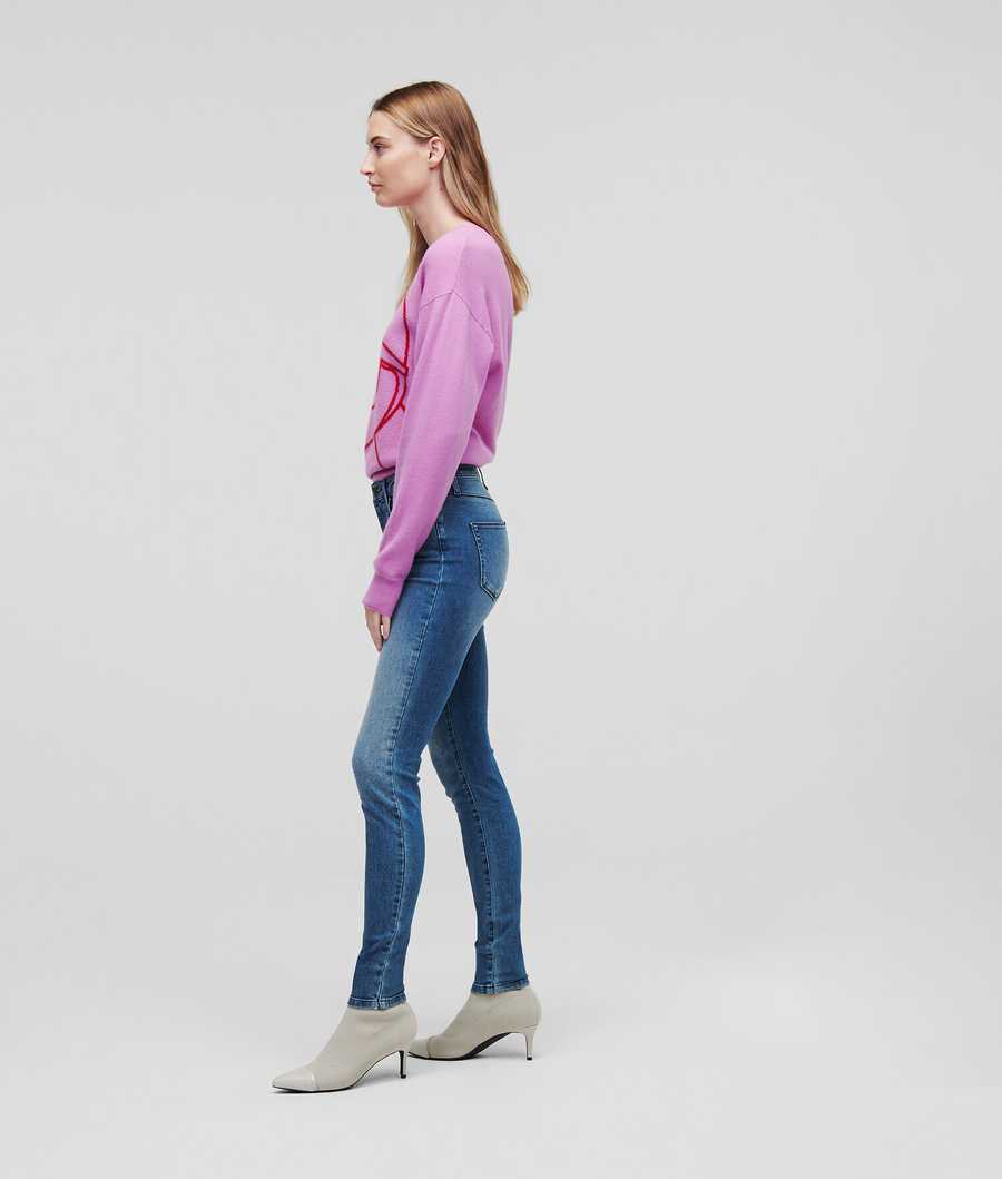 Blue Women's Karl Lagerfeld High-waisted Skinny Jeans | AE763BDPJ