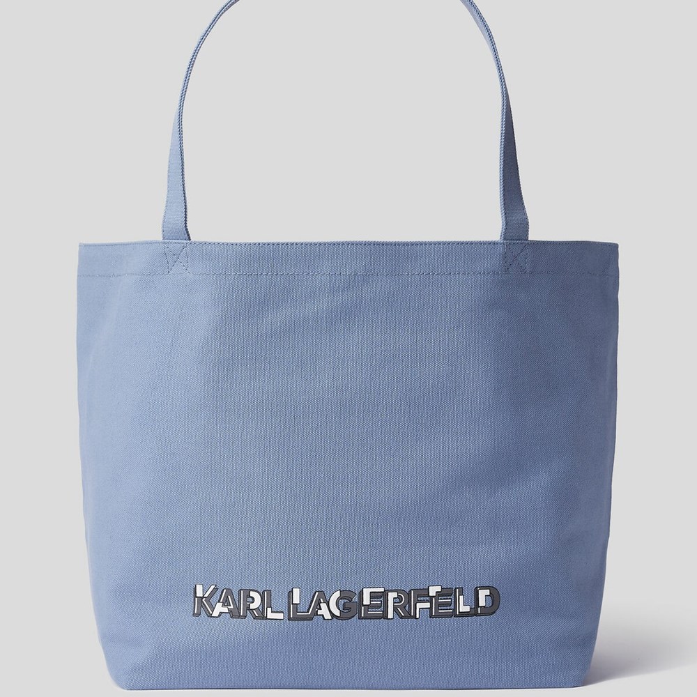 Blue Women's Karl Lagerfeld K/Heroes Canvas Shopper Tote Bags | AE379XGMQ