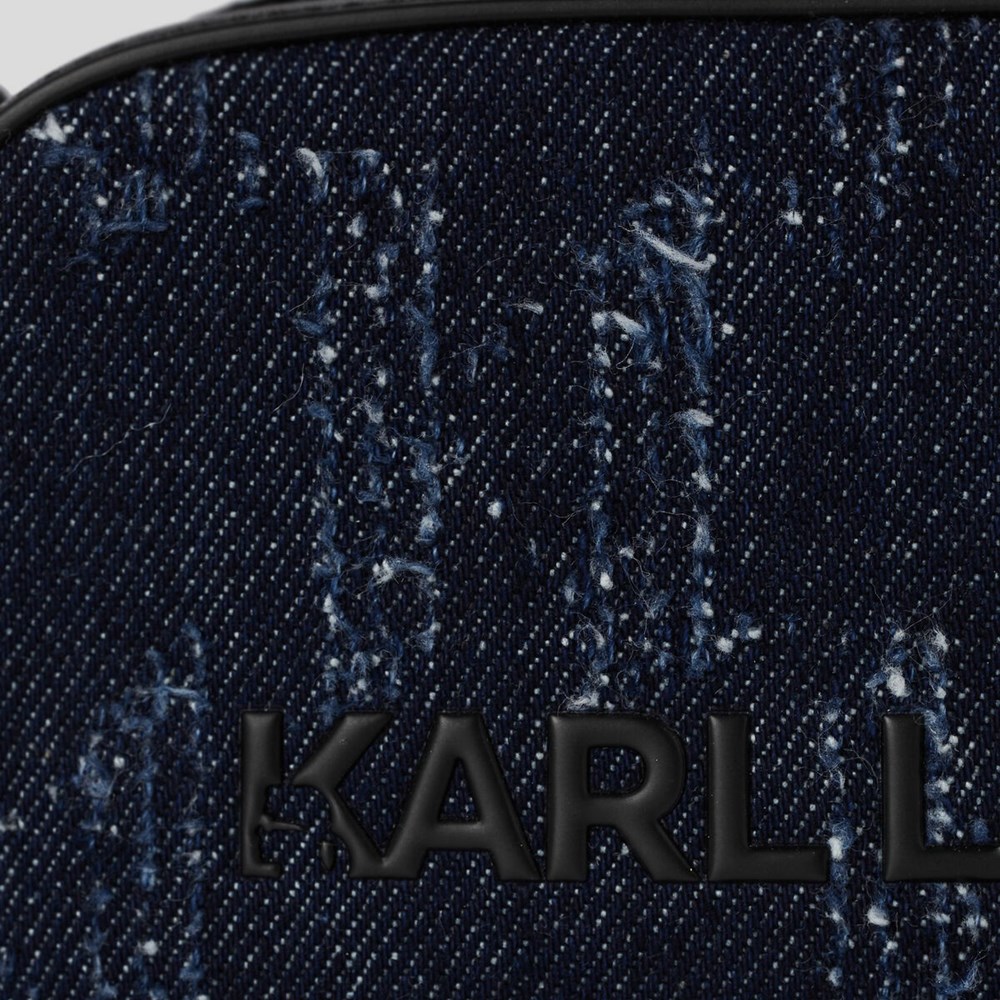 Blue Women's Karl Lagerfeld K/Skuare Denim Camera Bagmonogram Crossbody Bags | AE430CBNH