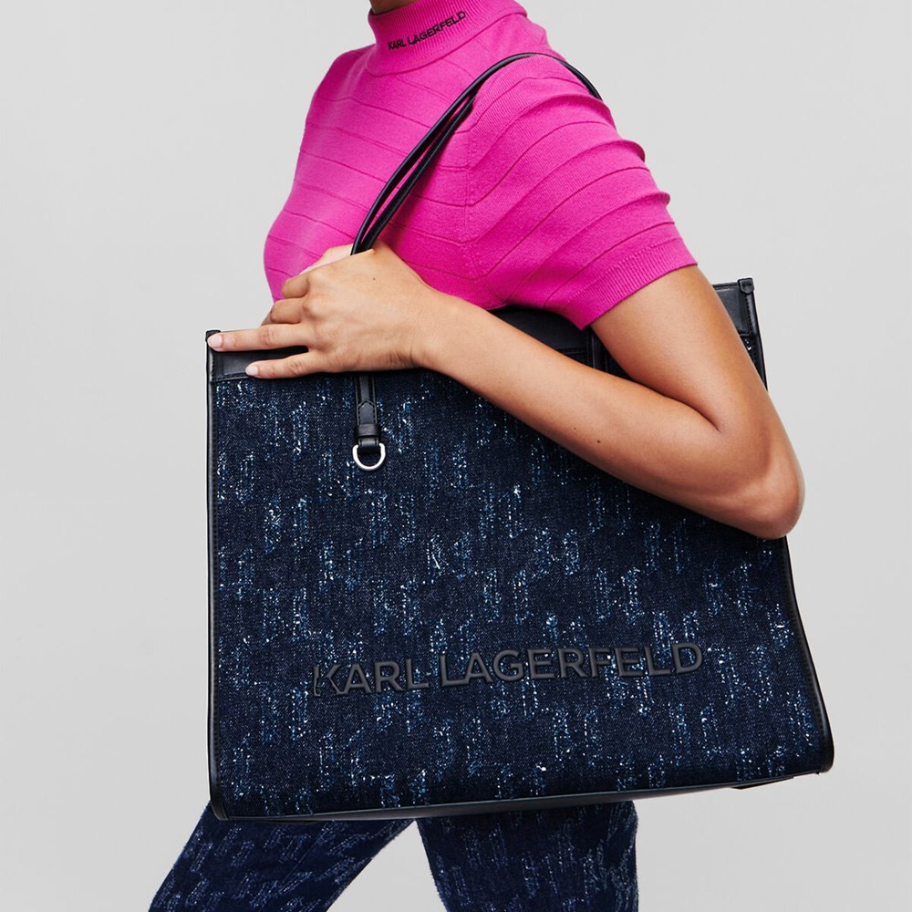 Blue Women's Karl Lagerfeld K/Skuare Denimmonogram Tote Bags | AE496LRGI