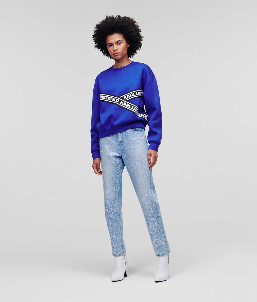 Blue Women's Karl Lagerfeld Karl Logo Cropped Sweatshirts | AE516GPRD